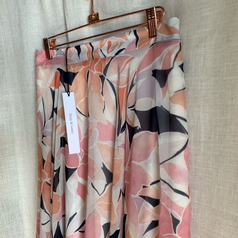 NWT Zoey & Leelo Asymmetrical Maxi Skirt Size XL Floral Chiffon Cottage Romantic - Picture 4 of 16